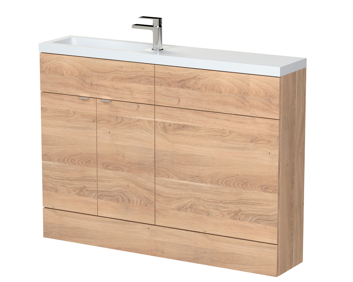 Hudson Reed Fusion 1200mm Bleached Oak Compact Basin Combination Unit With Handles & Overflow