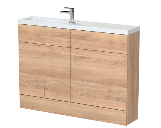 Hudson Reed Fusion 1200mm Bleached Oak Compact Basin Combination Unit With Handles & Overflow