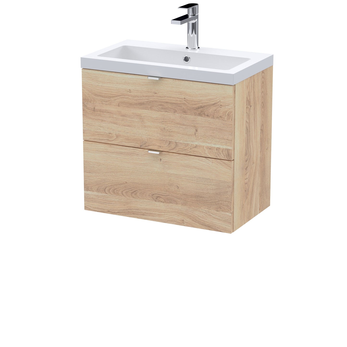 Hudson Reed Fusion 600mm Bleached Oak Wall Hung 2-Drawer Vanity Unit & Basin with Soft Close