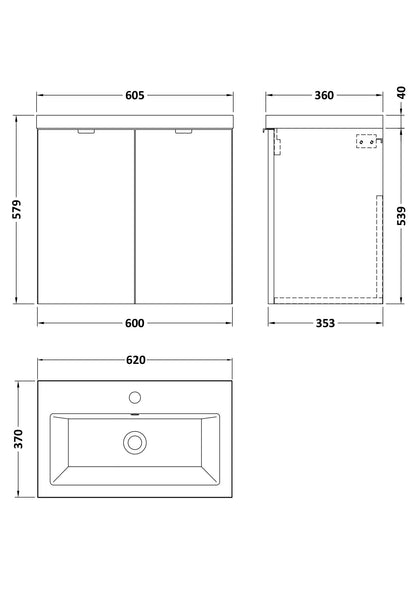 Hudson Reed Fusion 600mm Bleached Oak 2-Door Wall Hung Unit & Basin