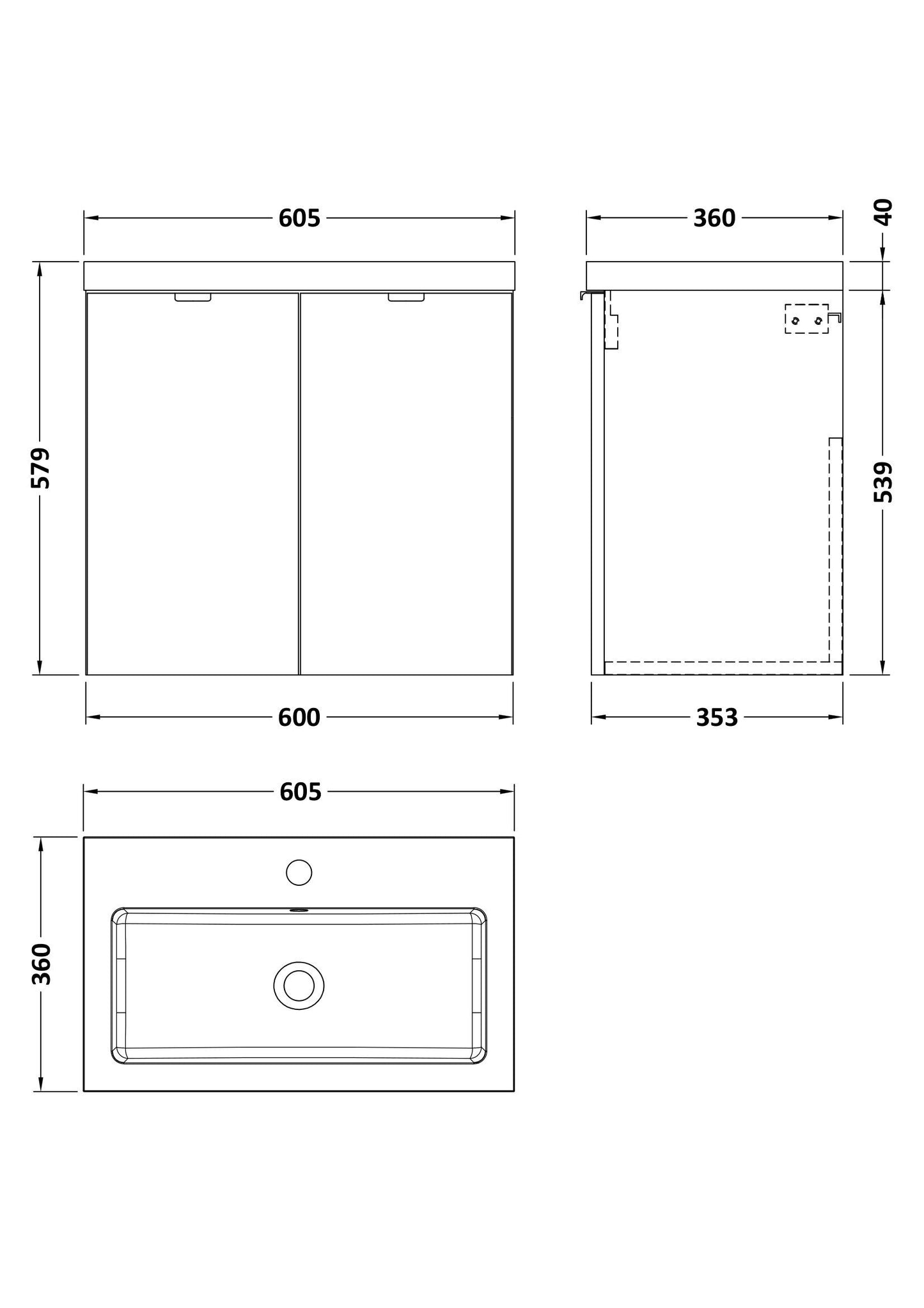 Hudson Reed Fusion 600mm Bleached Oak 2-Door Wall Hung Vanity Unit Including Basin