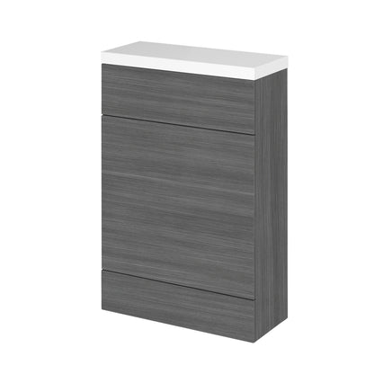 Hudson Reed Fusion 600mm Anthracite Woodgrain Floor Standing Compact WC Unit with Polymarble Worktop