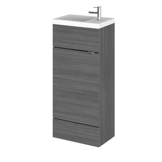 Hudson Reed Fusion 400mm Anthracite Woodgrain Floor Standing 1 Door Vanity Unit & Basin With Handle