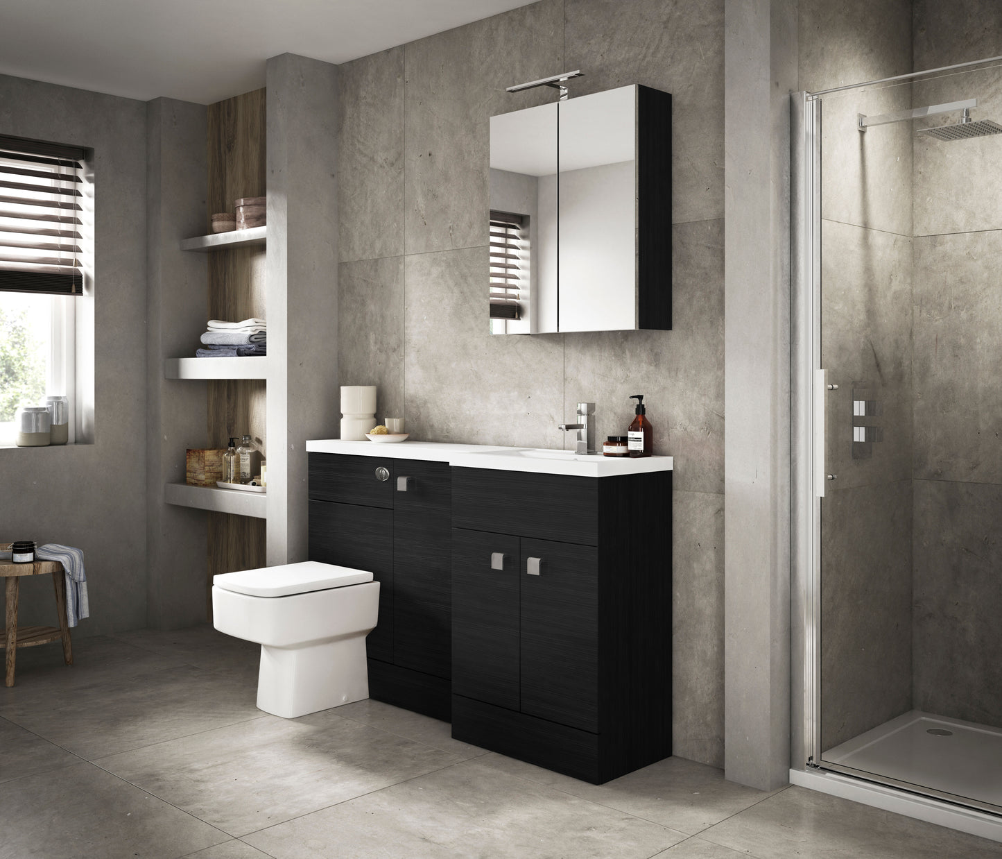 Hudson Reed Fusion 1100mm Floor Standing 2 Door Vanity Basin & Right Hand Toilet Combination