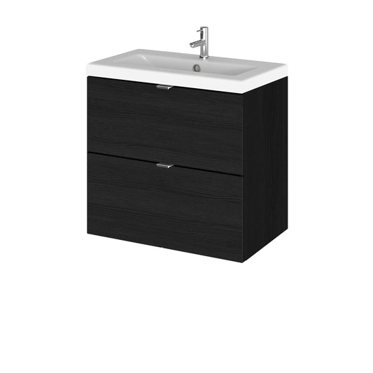 Hudson Reed Fusion 600mm Charcoal Black Wall Hung 2 Drawer Vanity Unit & Basin With Soft Close Drawers