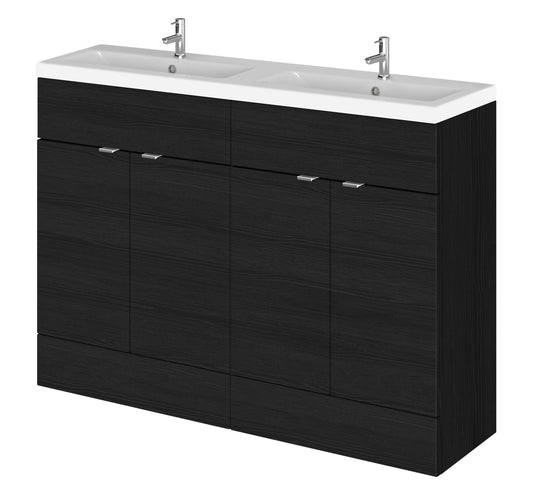 Hudson Reed Fusion 1208mm Charcoal Black Floor Standing Vanity Unit With Twin Ceramic Basin