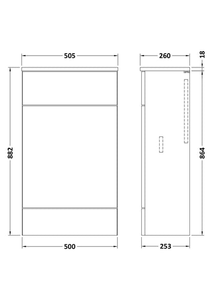 Hudson Reed Fusion 500mm Gloss Grey Floor Standing Compact WC Unit with Coordinating Worktop