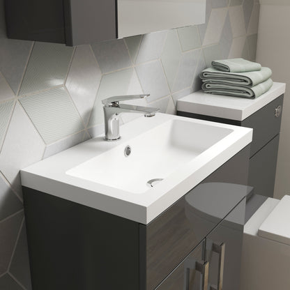 Hudson Reed Fusion 600mm Gloss Grey Floor Standing 2 Door Vanity Unit & Polymarble Basin