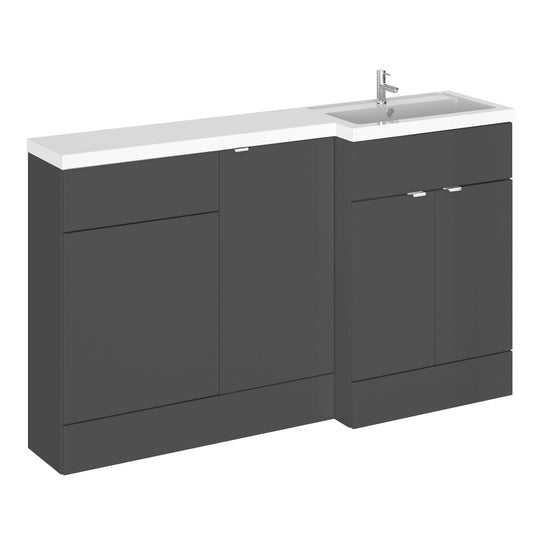 Hudson Reed Fusion 1500mm Gloss Grey Right Hand Floor Standing 3 Door Vanity Basin & Toilet Combination Ready Built