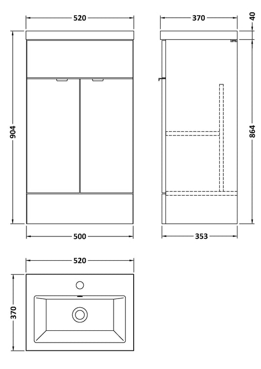 Hudson Reed Fusion 500mm Gloss Grey Floor Standing 2 Door Vanity Unit & Ceramic Basin
