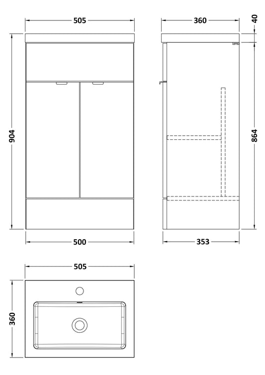 Hudson Reed Fusion 500mm Gloss Grey Floor Standing 2 Door Vanity Unit & Basin