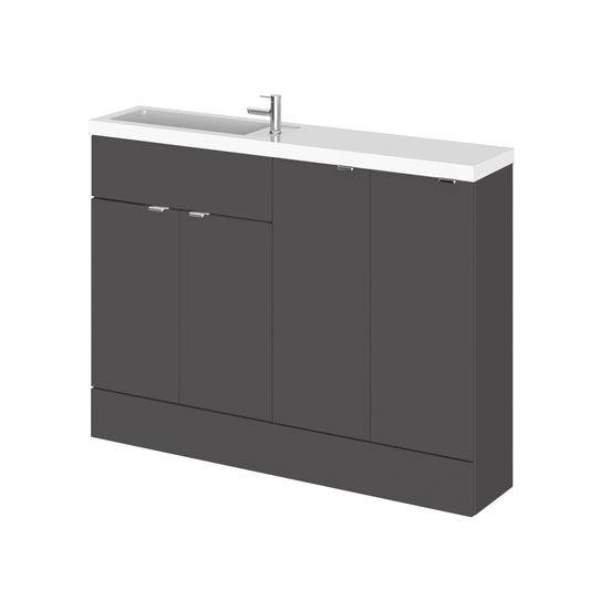 Hudson Reed Fusion Compact 1200mm Gloss Grey 4 Door Floor Standing Vanity Basin Combination Ready-Built
