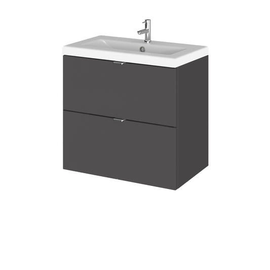 Hudson Reed Fusion 600mm Wall Hung 2 Drawer Vanity Unit & Ceramic Basin With Soft Close Drawers