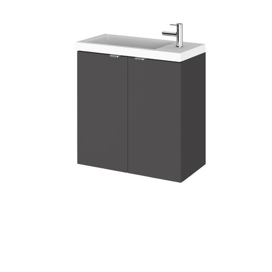 Hudson Reed Fusion Compact 500mm Gloss Grey Wall Hung 2 Door Vanity Unit & Basin