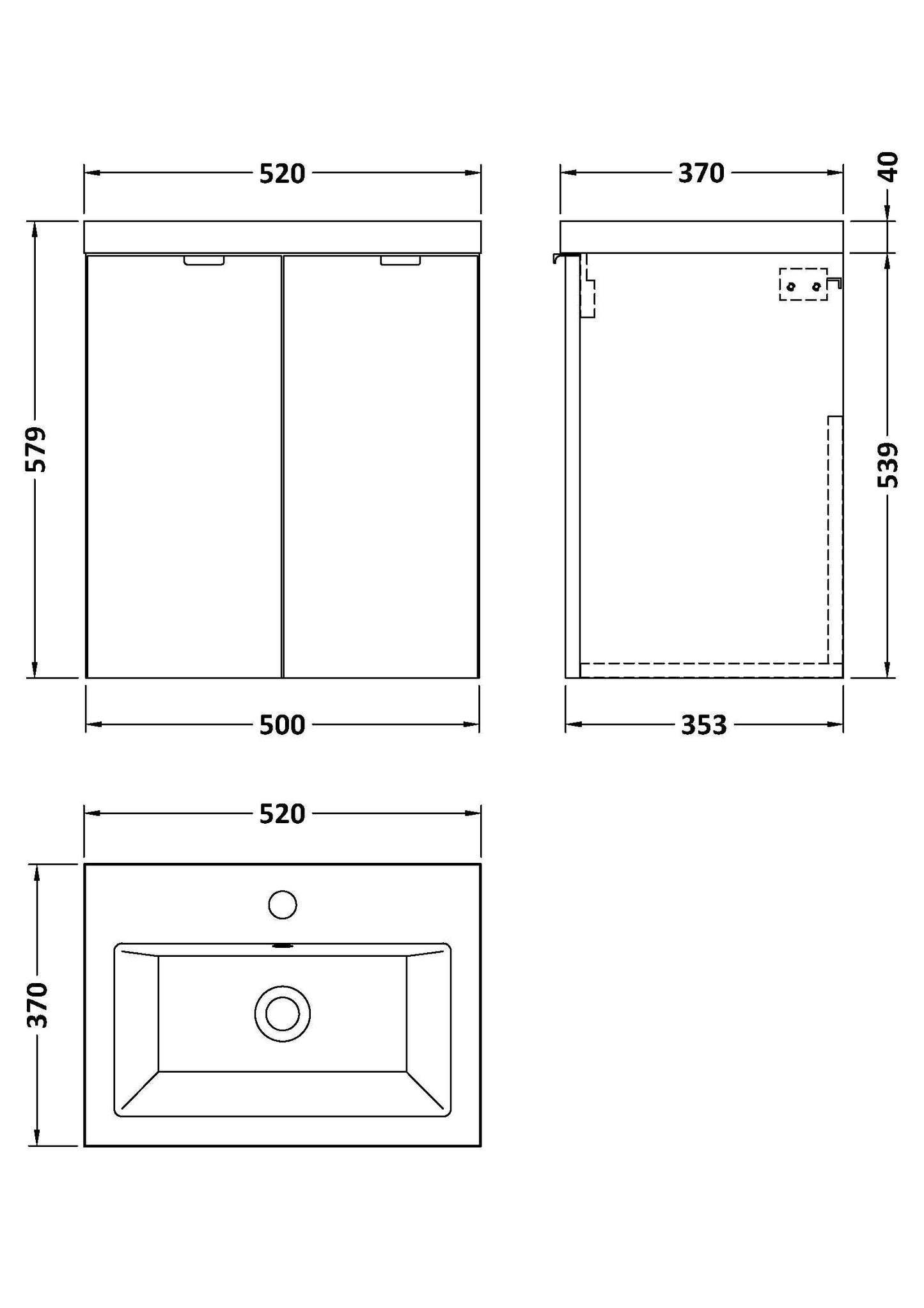 Hudson Reed Fusion 500mm Wall Hung 2 Door Vanity Unit & Ceramic Basin
