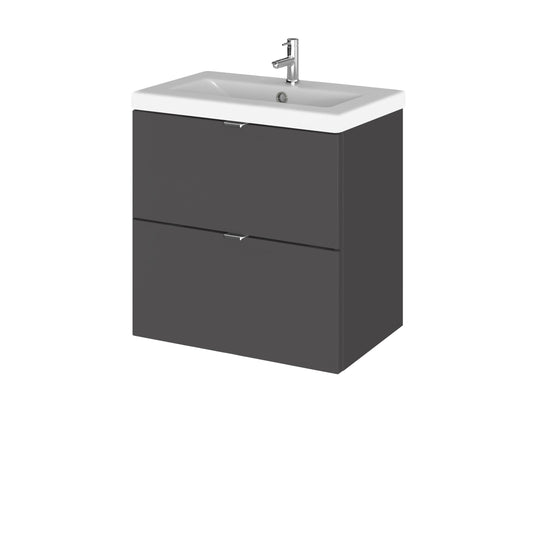 Hudson Reed Fusion 500mm Gloss Grey Wall Hung 2 Drawer Vanity Unit with Ceramic Basin