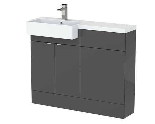 Hudson Reed Fusion 1100mm Floor Standing 2 Door Vanity Unit & Toilet Combination with Left Hand Semi Recessed Basin