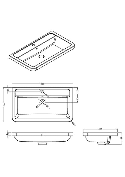 1 Tap Hole Ceramic Basin with Deep 40mm Profile 800mm
