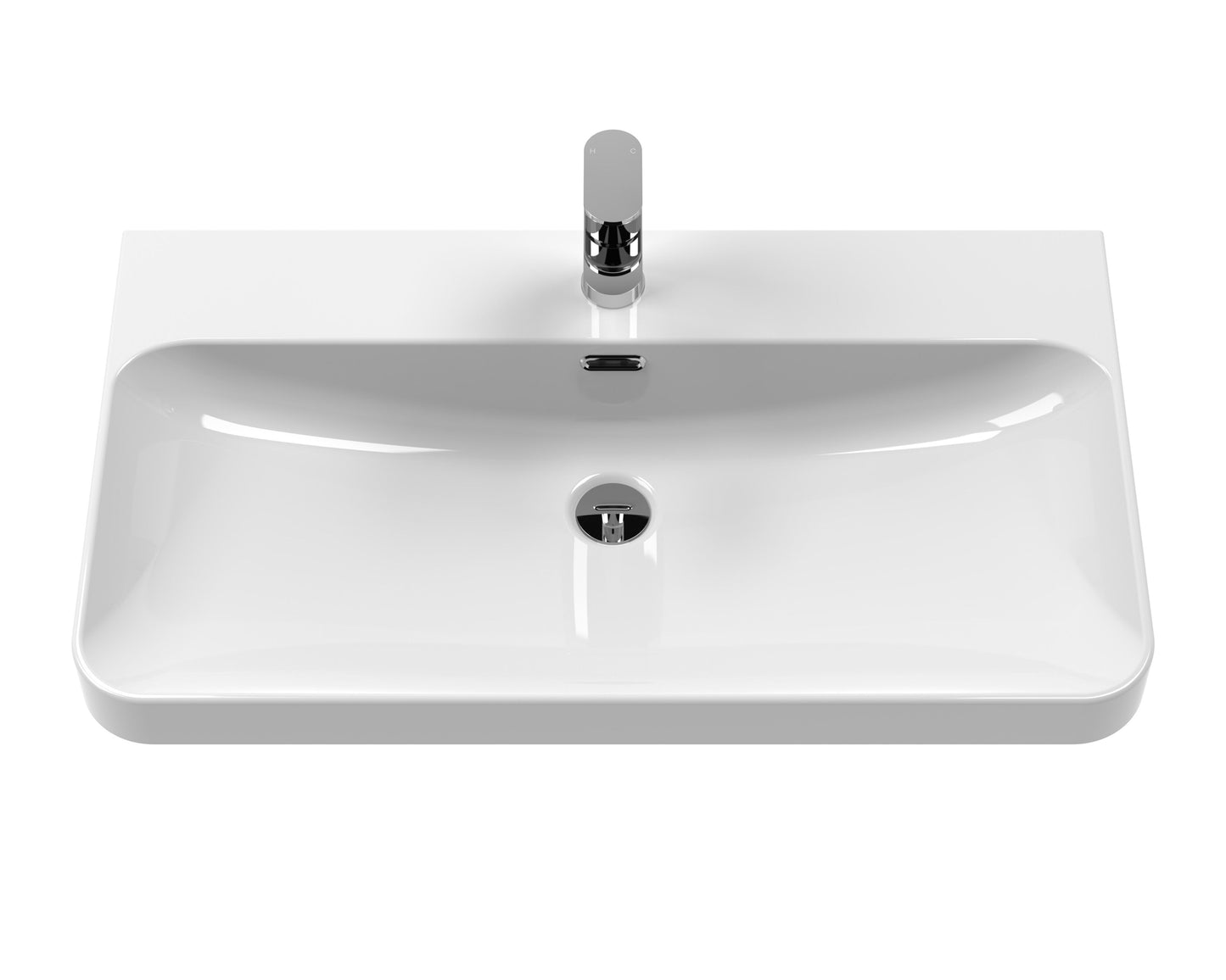 800 x 460 Curved  Tap Holein-Edged Basin - 1 Tap Hole