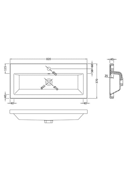 1 Tap Hole Ceramic Basin with Deep 40mm Profile 800mm