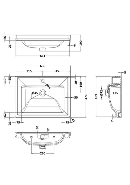 Components Fireclay Classic Basin 1 Tap Hole, 600mm