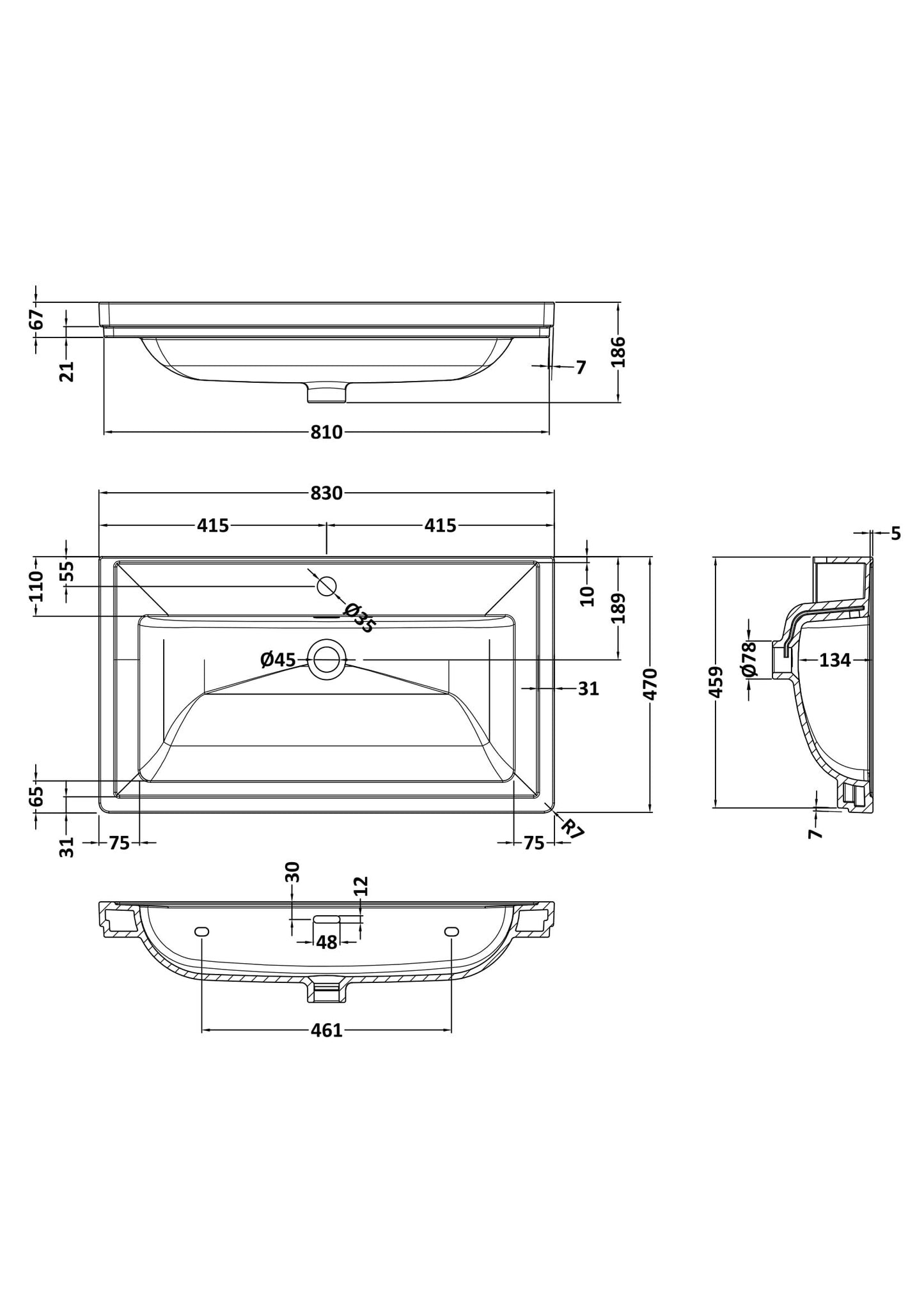 Components Fireclay Classic Basin 1 Tap Hole, 800mm