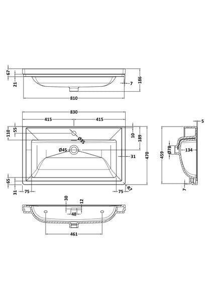 Components Fireclay Classic Basin 1 Tap Hole, 800mm
