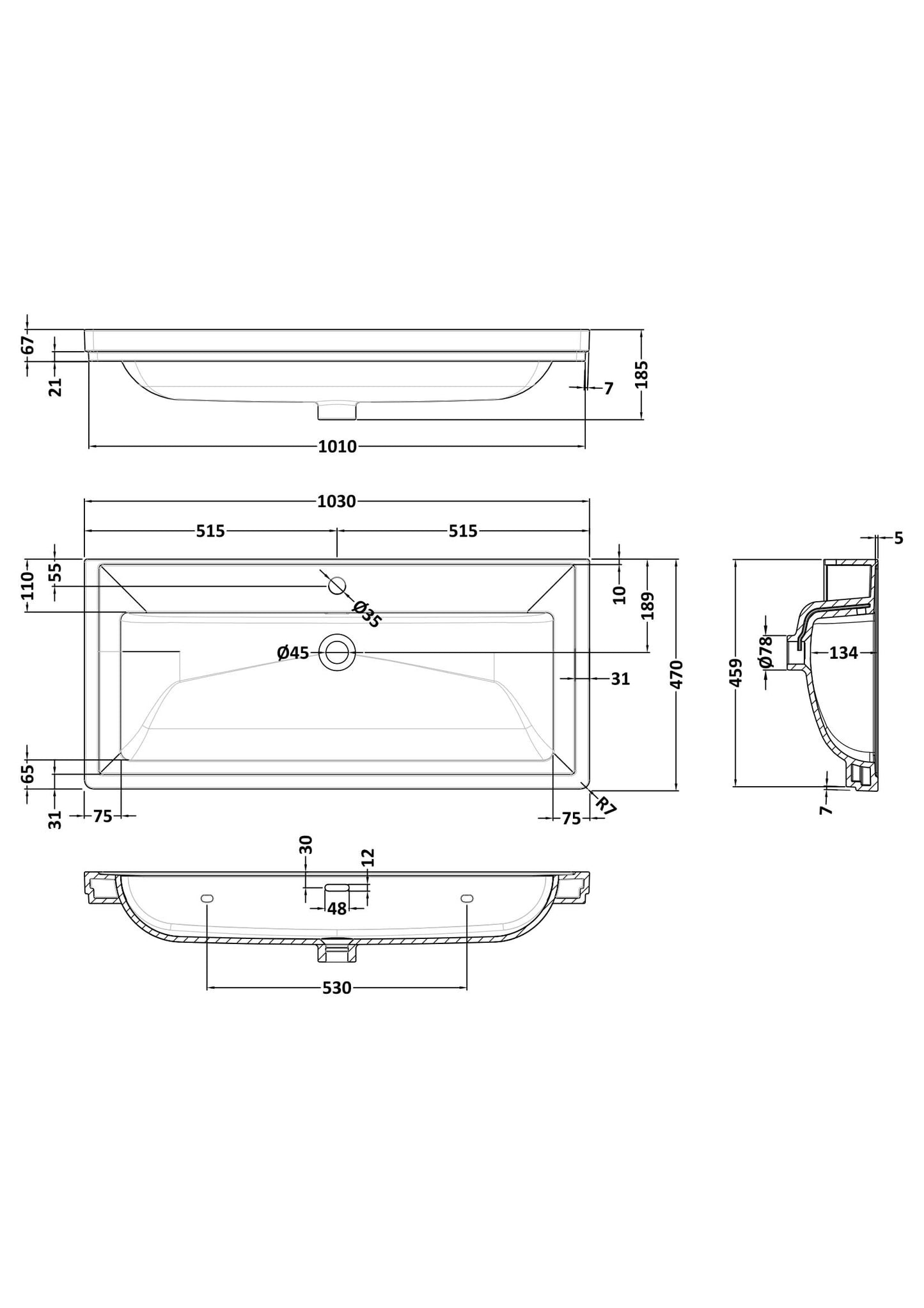 1000mm Classic Fireclay Basin - 1 Tap Hole