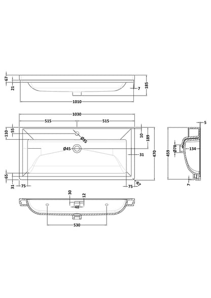 1000mm Classic Fireclay Basin - 1 Tap Hole