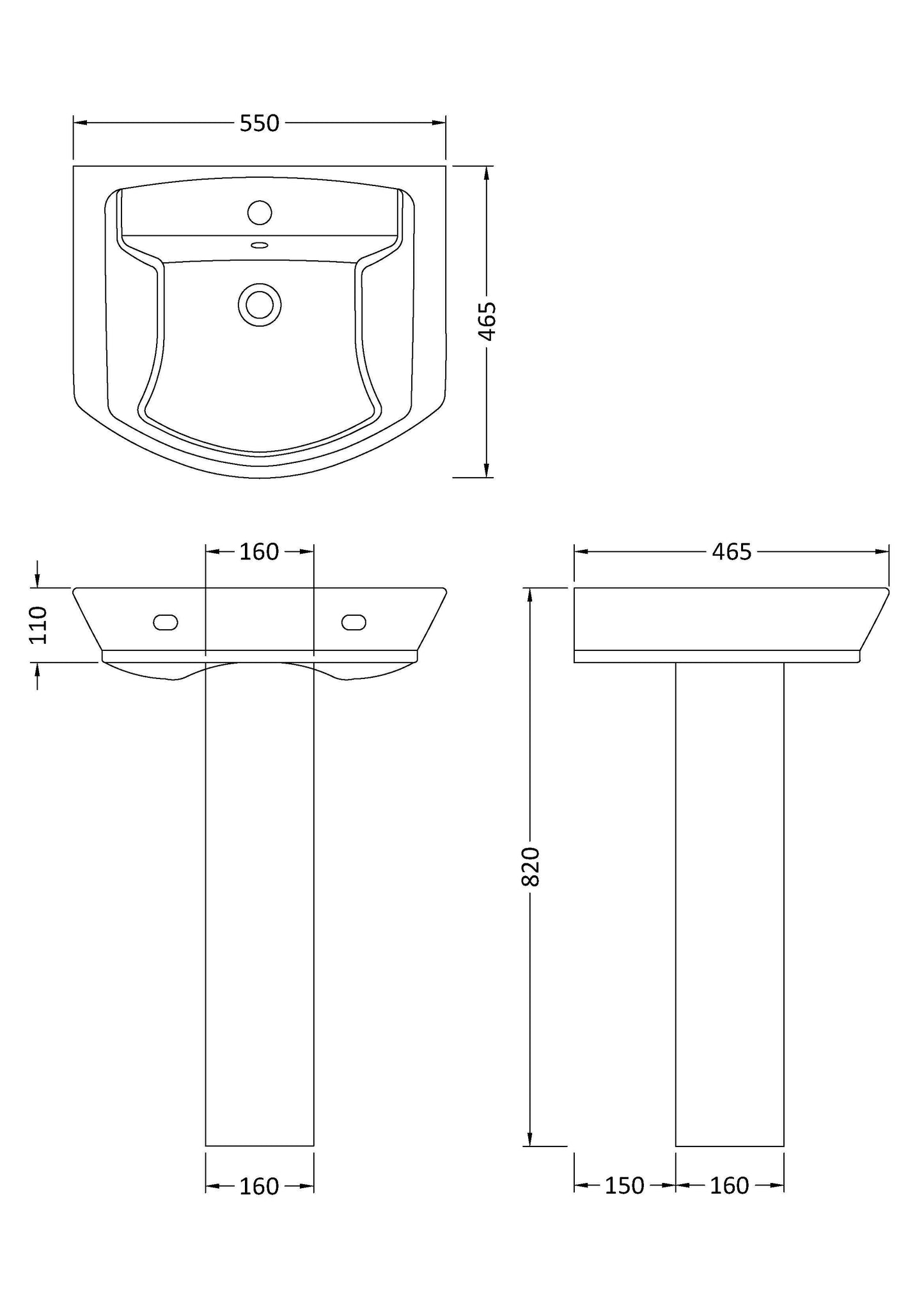 Hudson Reed Maya 550mm Basin & Pedestal