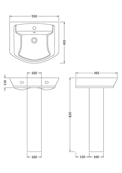 Hudson Reed Maya 550mm Basin & Pedestal