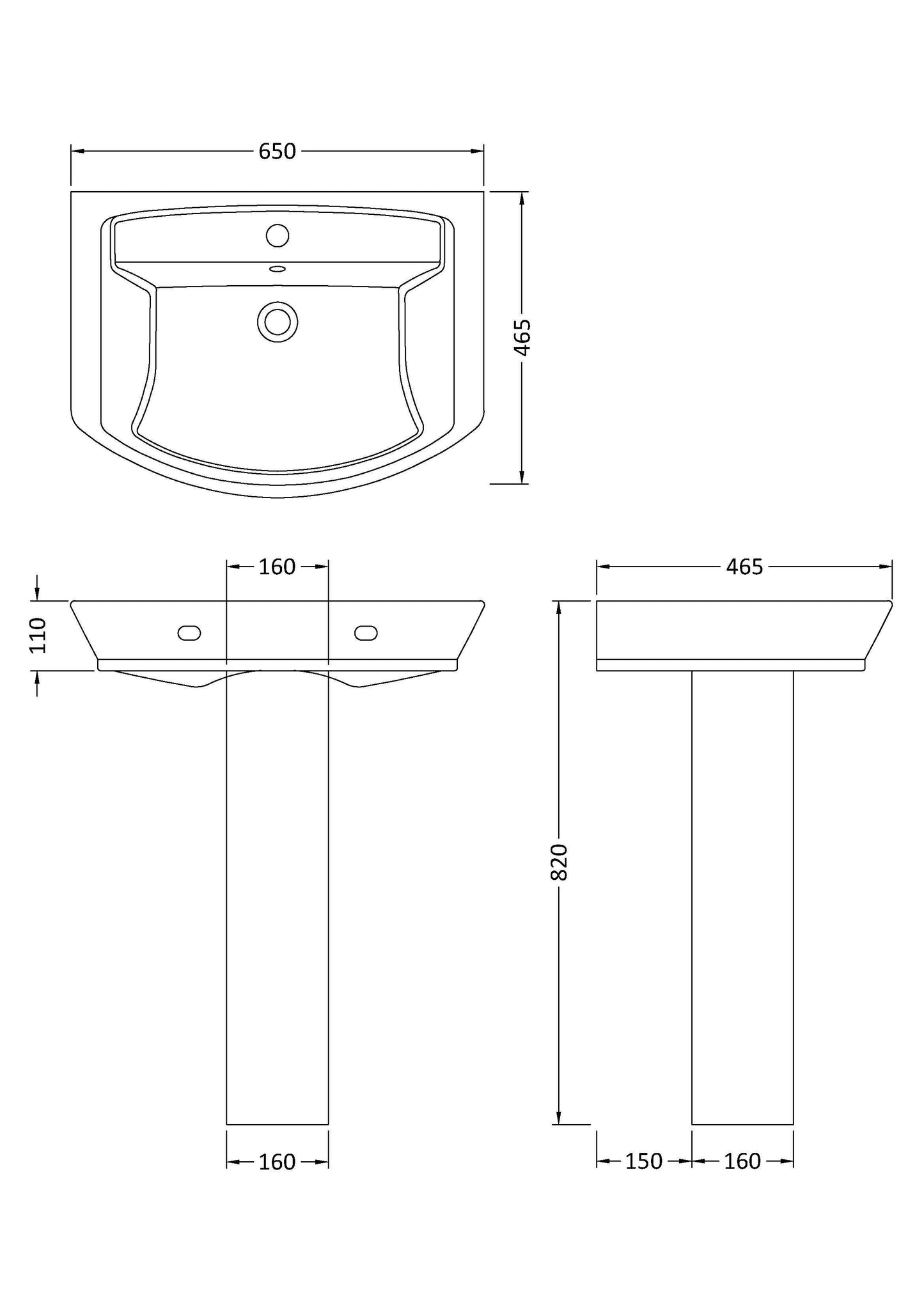 Hudson Reed Maya 650mm Basin & Pedestal