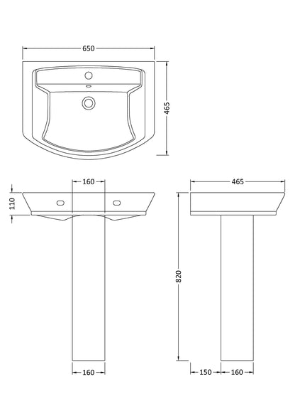 Hudson Reed Maya 650mm Basin & Pedestal