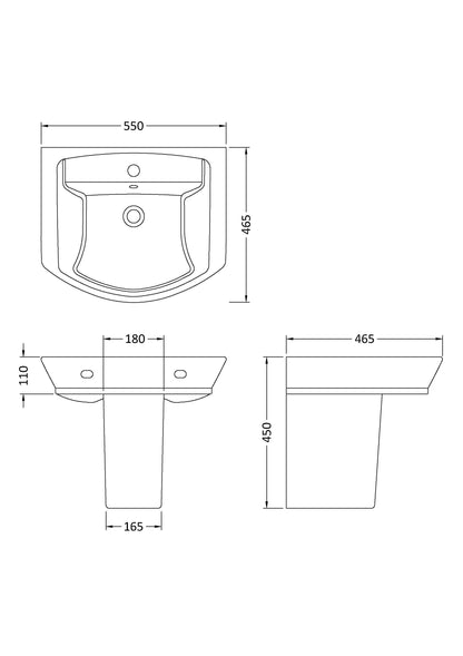 Hudson Reed Maya 550mm Basin & Semi Pedestal