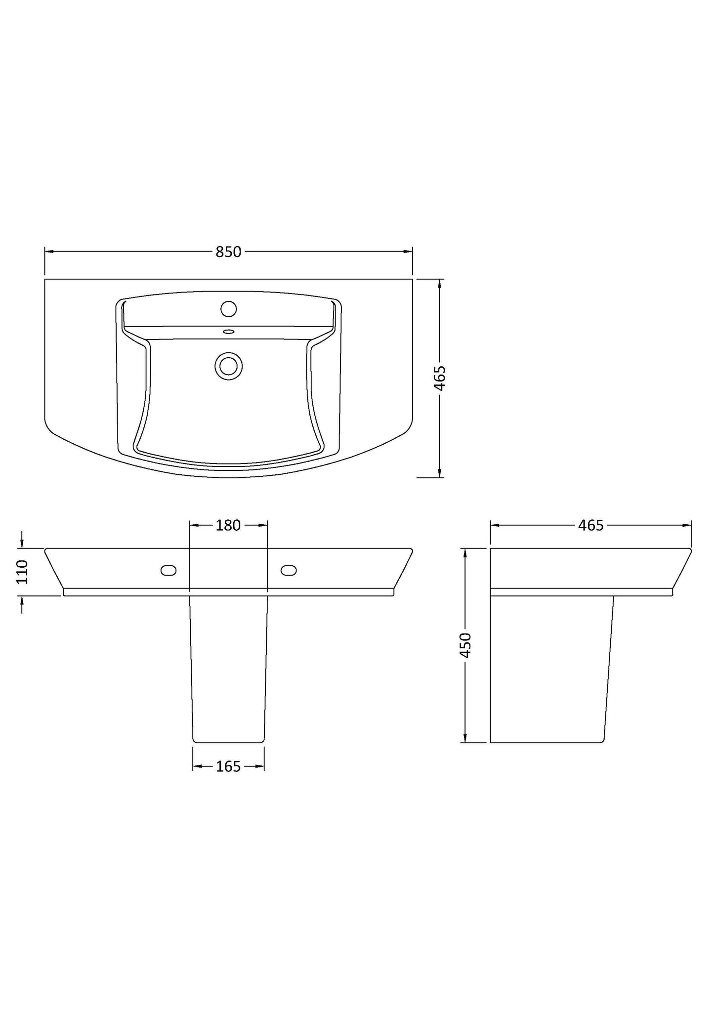 Hudson Reed Maya 850mm Basin & Semi Pedestal