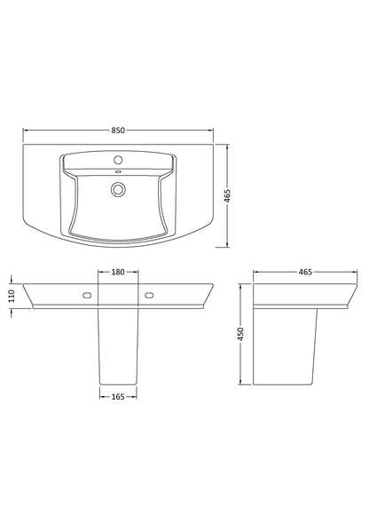 Hudson Reed Maya 850mm Basin & Semi Pedestal