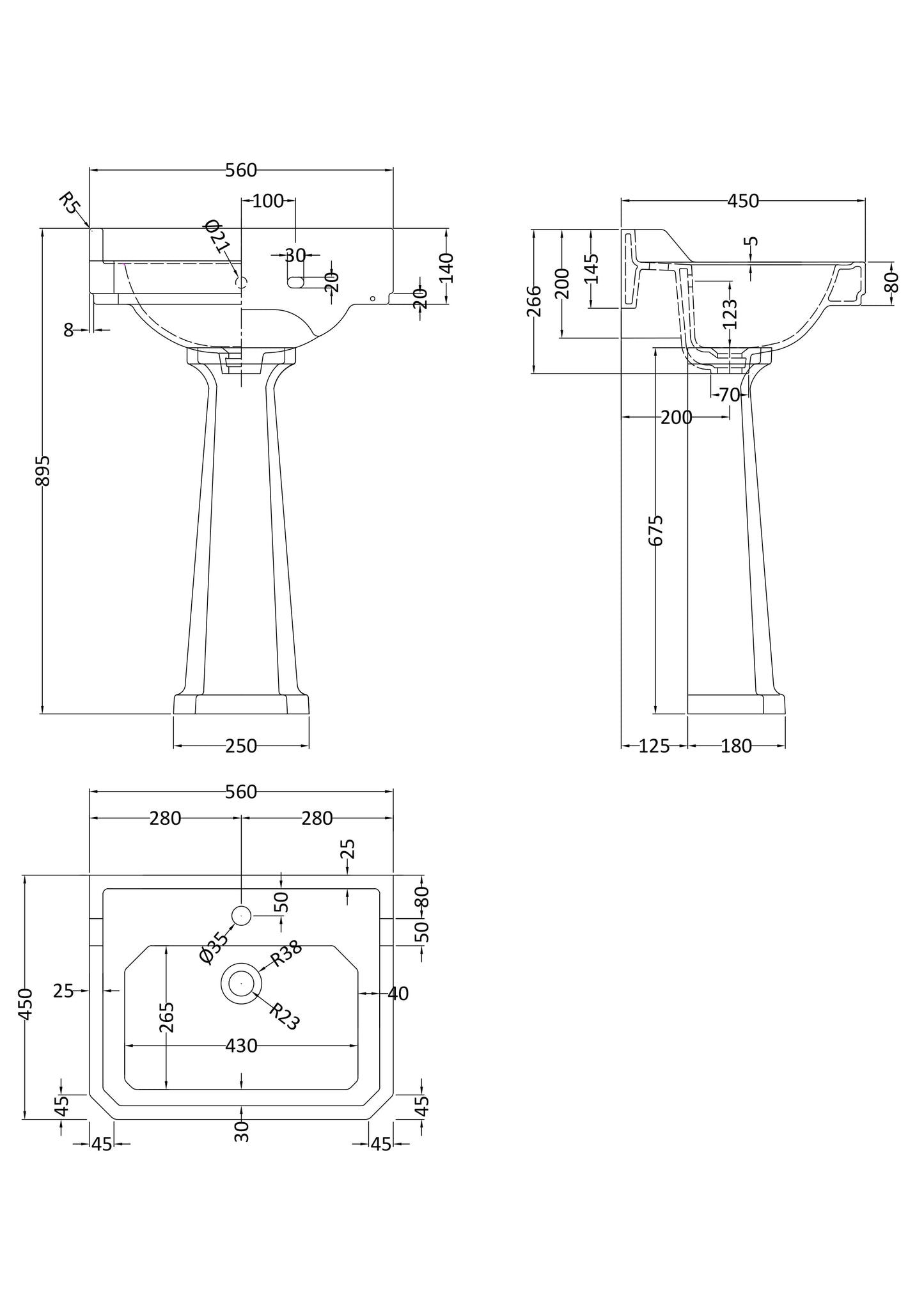 Hudson Reed Richmond 560mm Basin & Pedestal