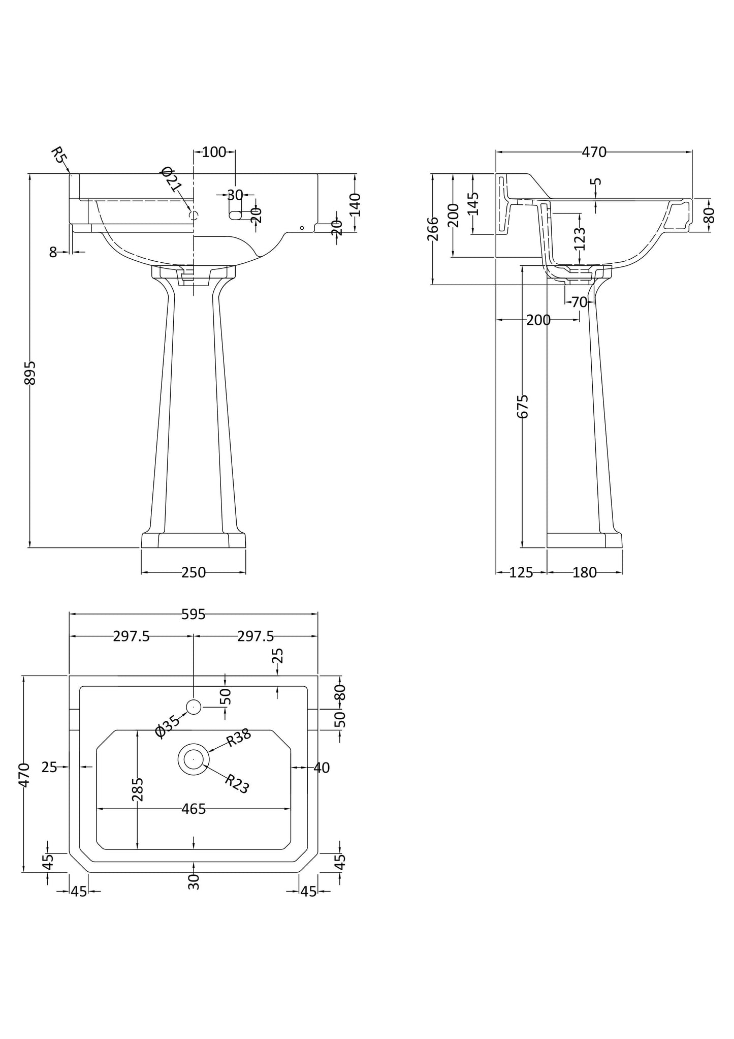 Hudson Reed Richmond Traditional 600mm 1 Tap Hole Basin & Pedestal