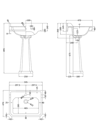 Hudson Reed Richmond Traditional 600mm 1 Tap Hole Basin & Pedestal