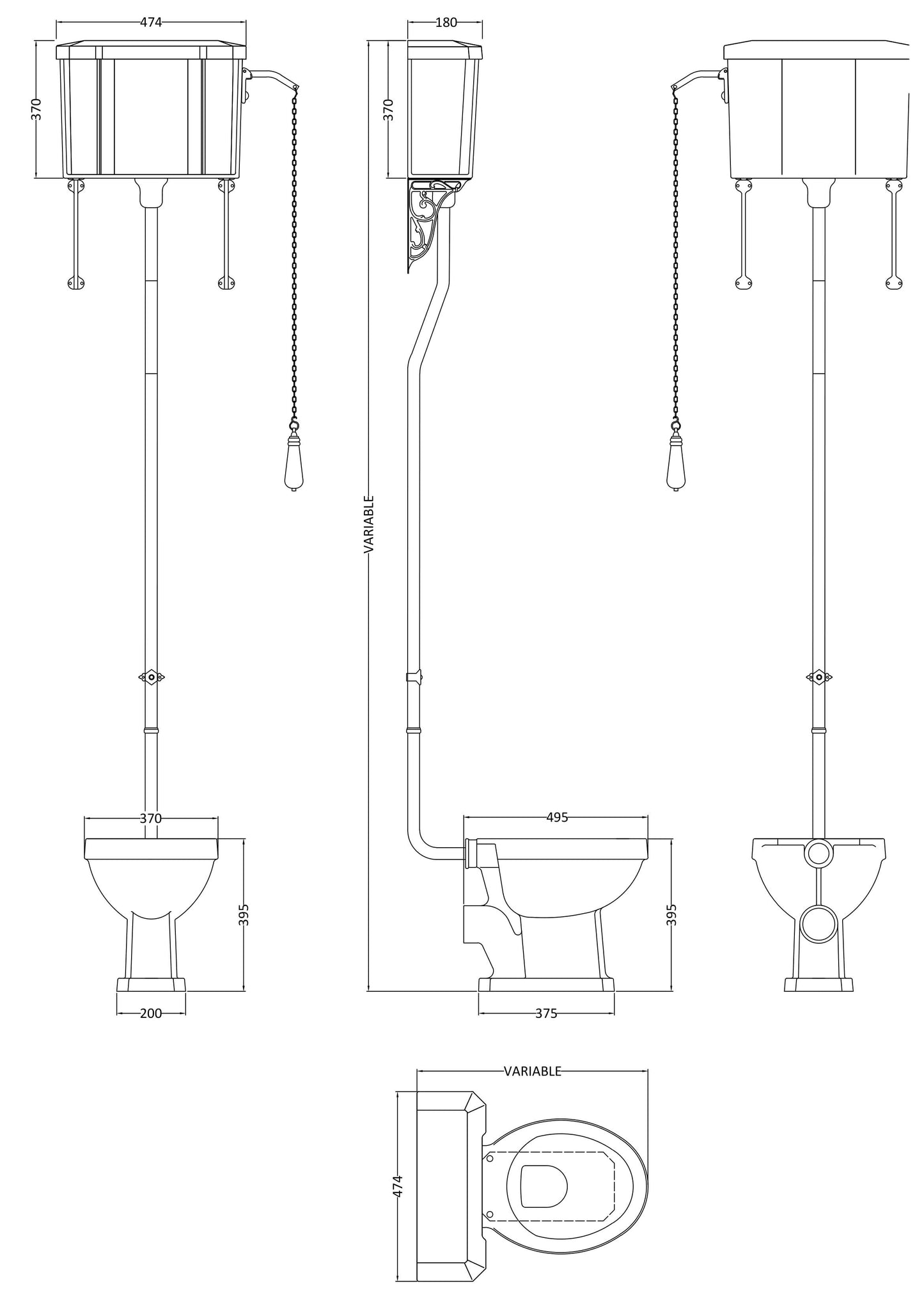 Hudson Reed Richmond Traditional High Level Toilet Kit