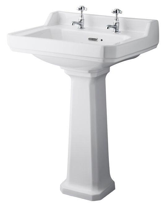 Hudson Reed Richmond 600mm Comfort Height Pedestal Basin 2 Tap Hole