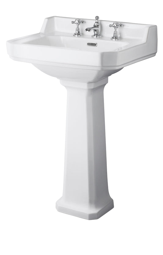 Hudson Reed Richmond 560mm Comfort Height 3 Tap Hole Basin With Pedestal