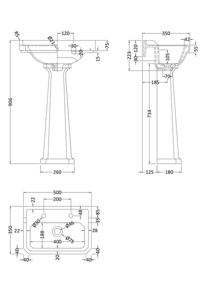 Richmond 500mm 2 Tap Hole Basin & Comfort Height Pedestal