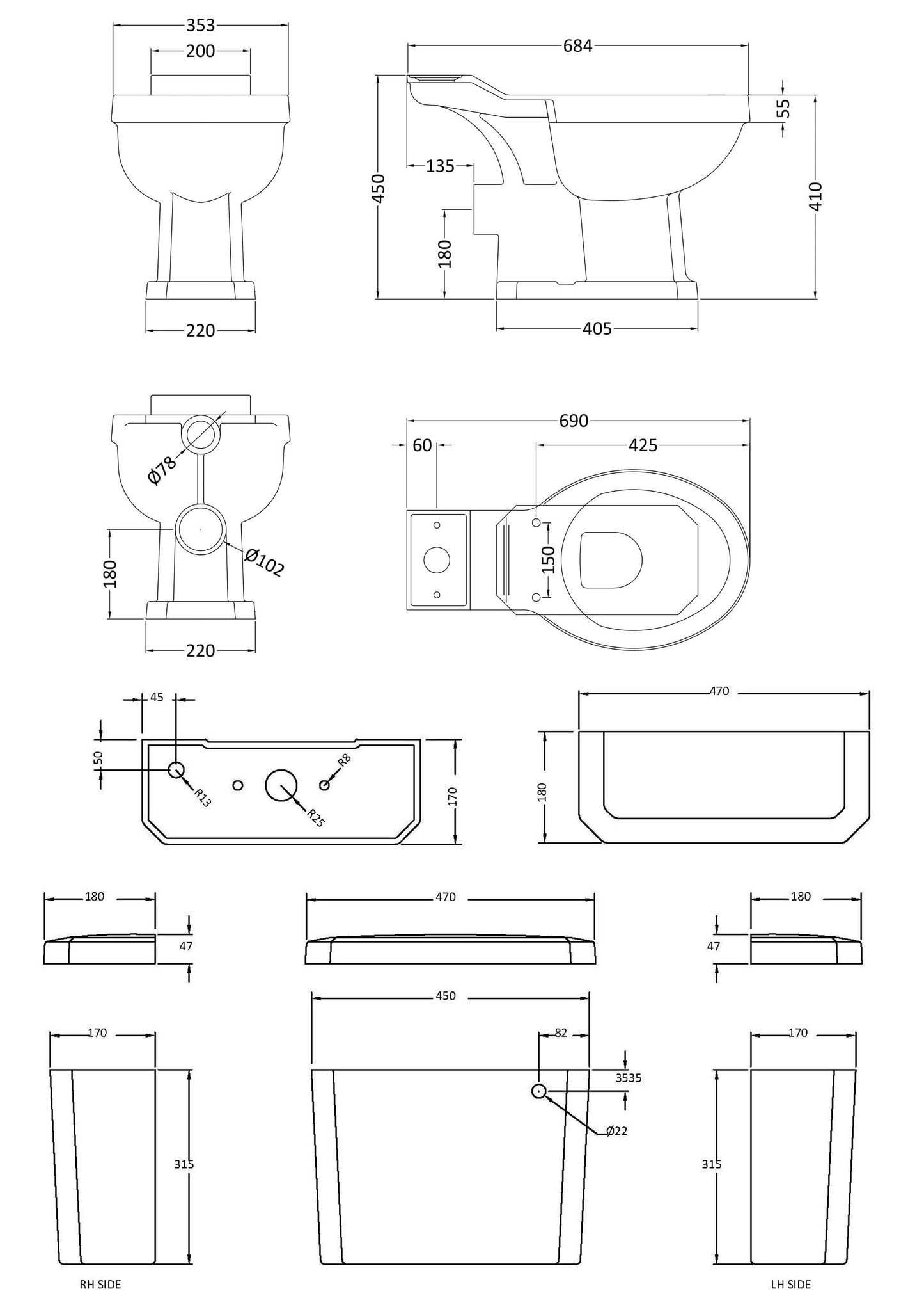Nuie Traditional 470mm Close Coupled Toilet With Soft Close Seat