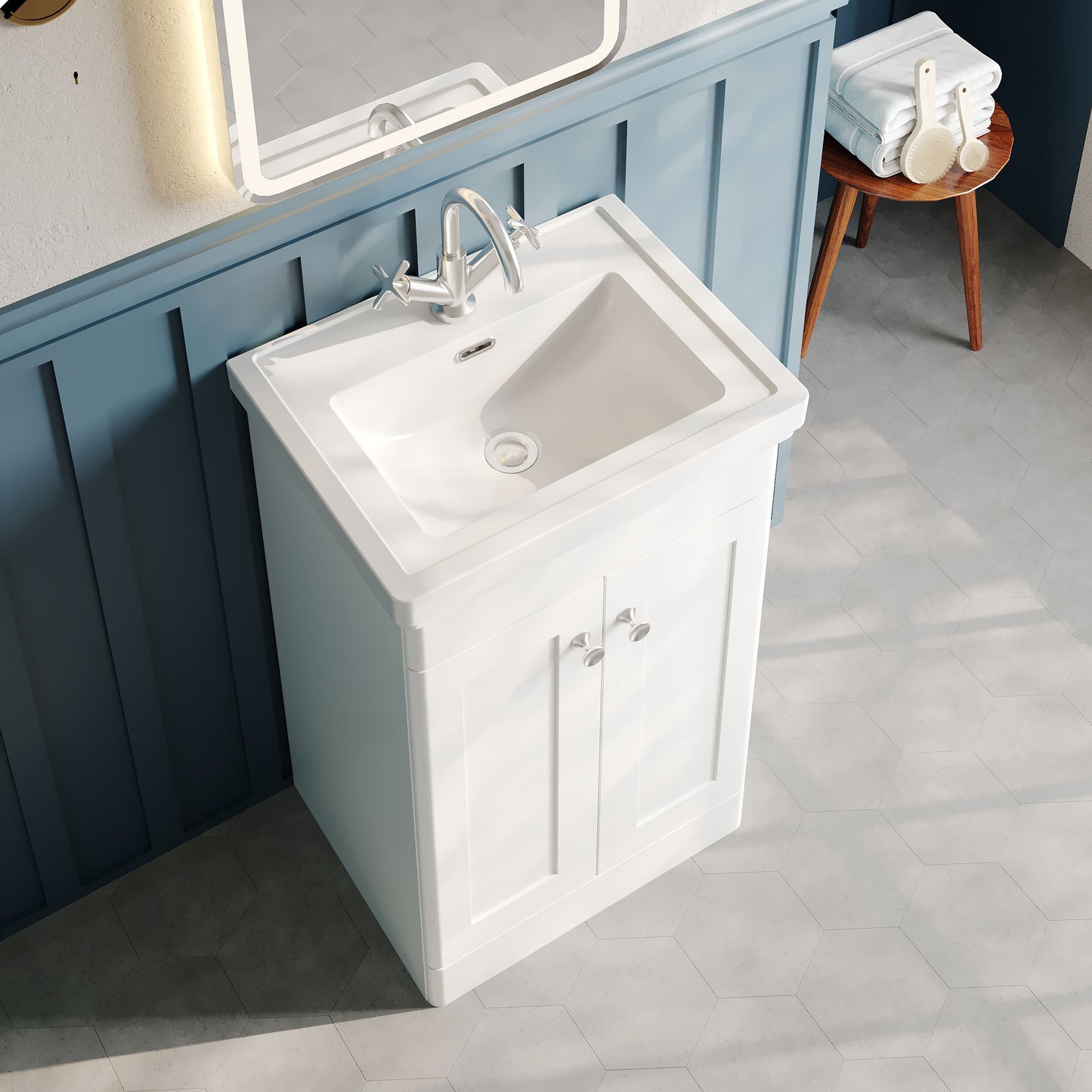 Nuie Classique 500mm Floor Standing 2 Door Vanity Basin Unit With Basin
