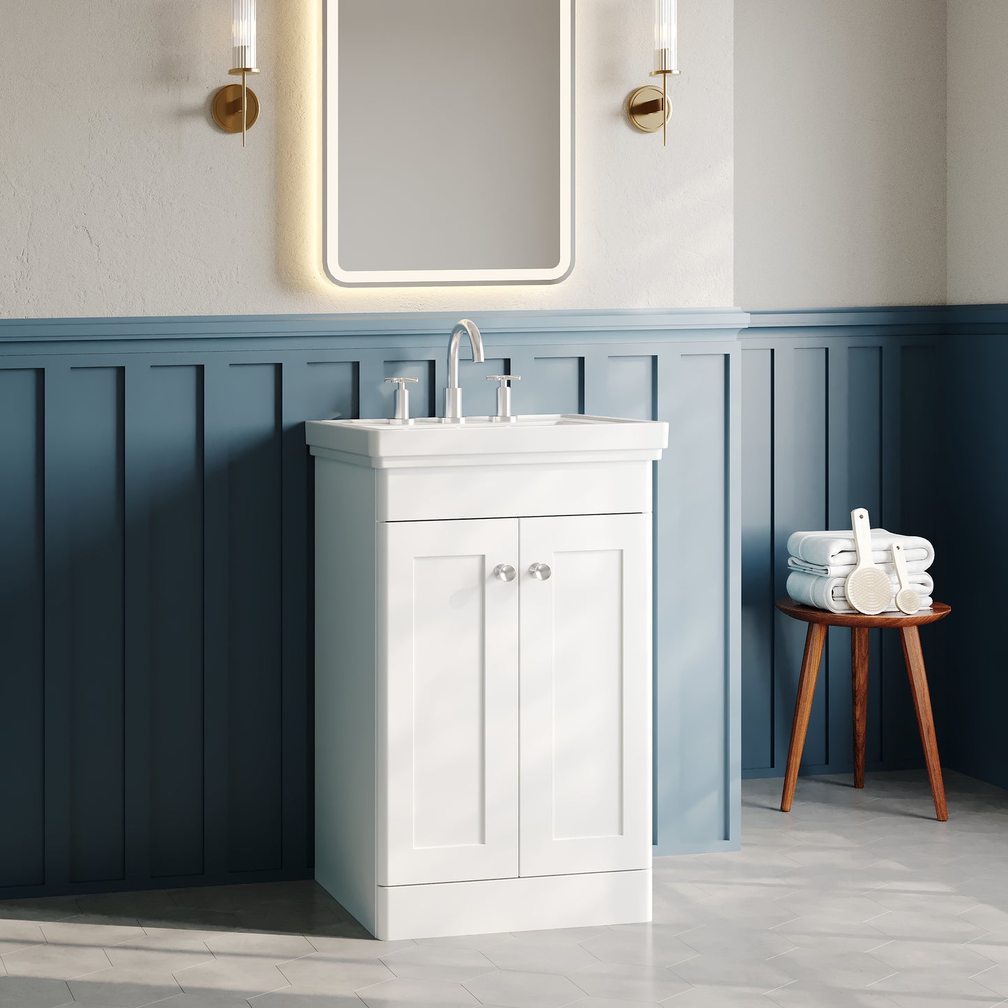 Nuie Classique 500mm Floor Standing 2 Door Vanity Basin Unit With 3 Tap Hole Basin