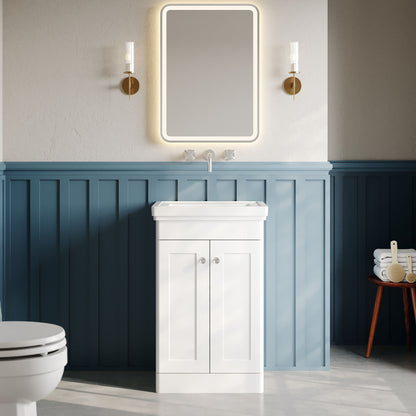 Nuie Classique 500mm Satin White Floor Standing 2 Door Vanity Unit With Basin