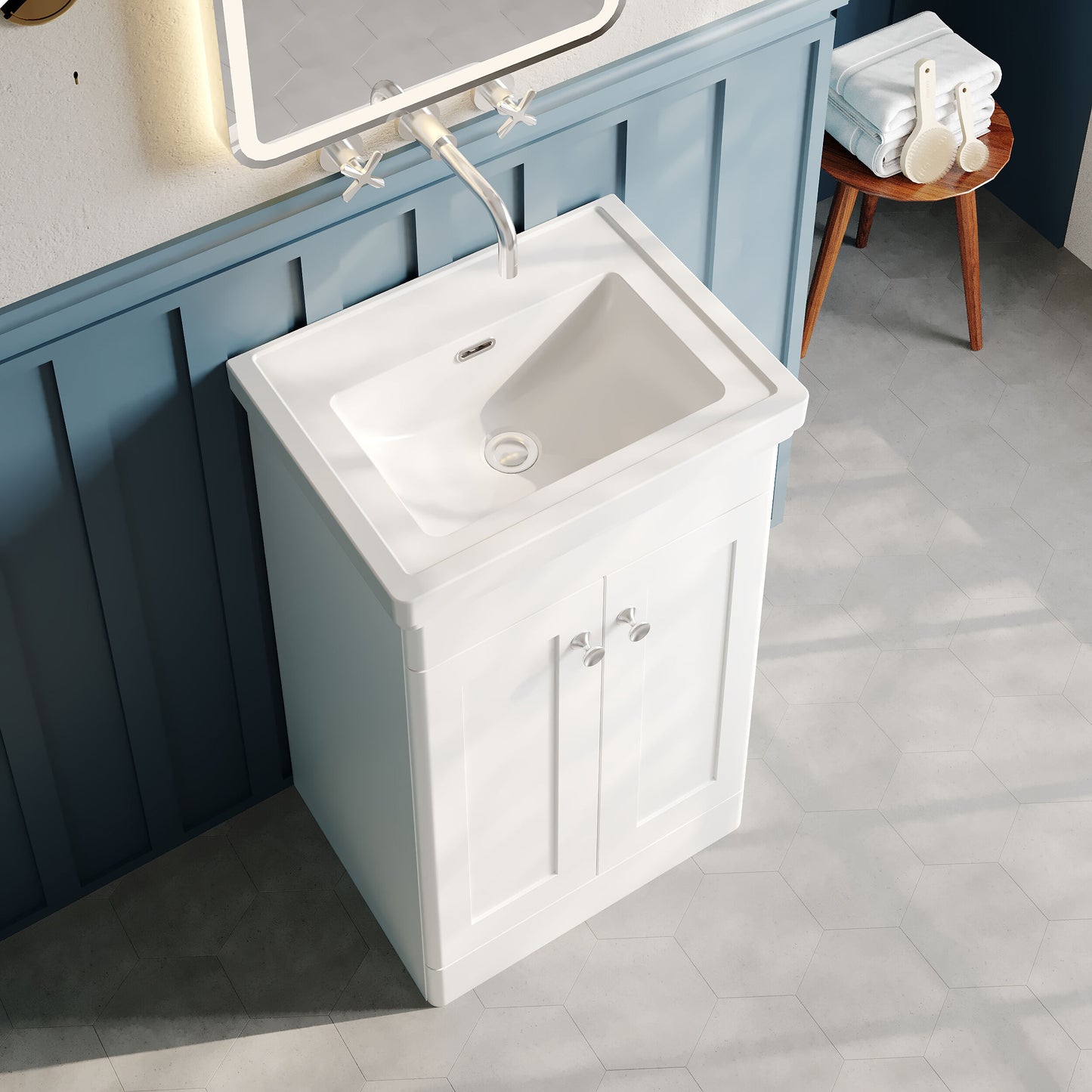 Nuie Classique 500mm Satin White Floor Standing 2 Door Vanity Unit With Basin