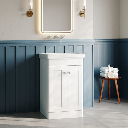 Nuie Classique 500mm Satin White Floor Standing 2 Door Vanity Unit With Basin