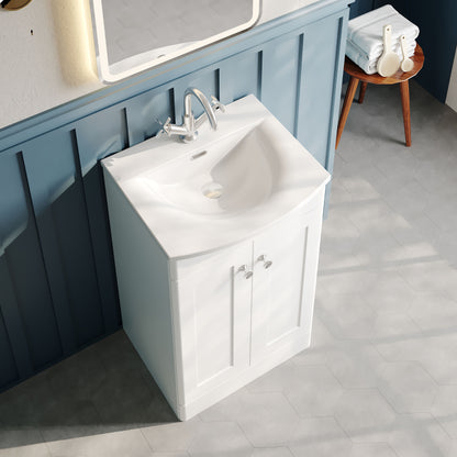 Nuie Classique 500mm Satin White Floor Standing 2-Door Vanity Unit & Curved Basin